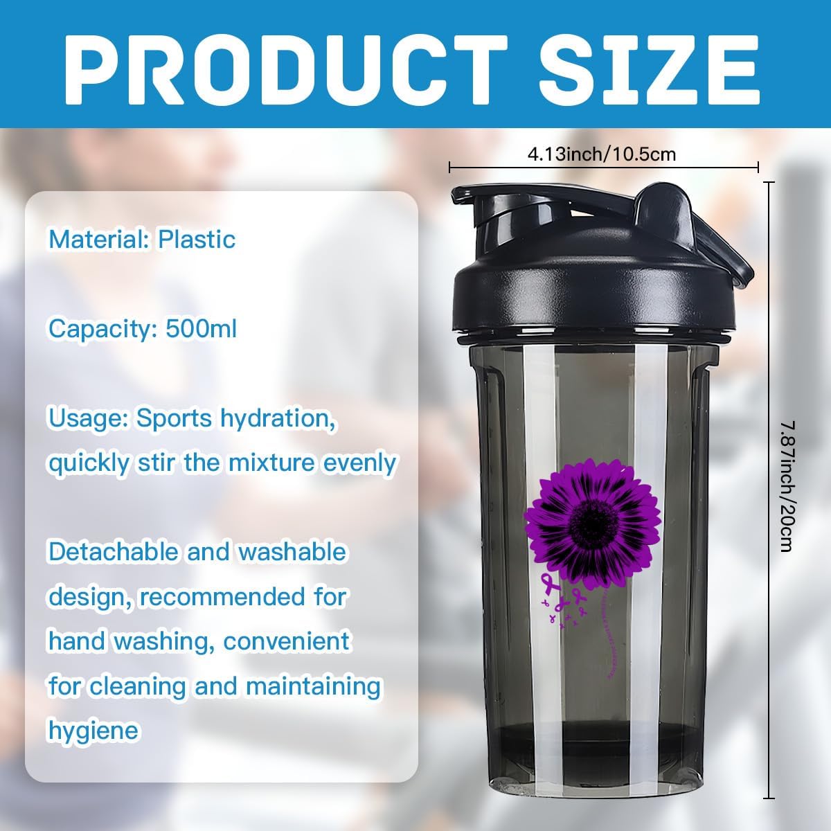 Pancreatic Cancer Awareness 18oz Shaker Bottle for Pre-Workout Protein Shakes - Leak-Proof Meal Replacement Bottle
