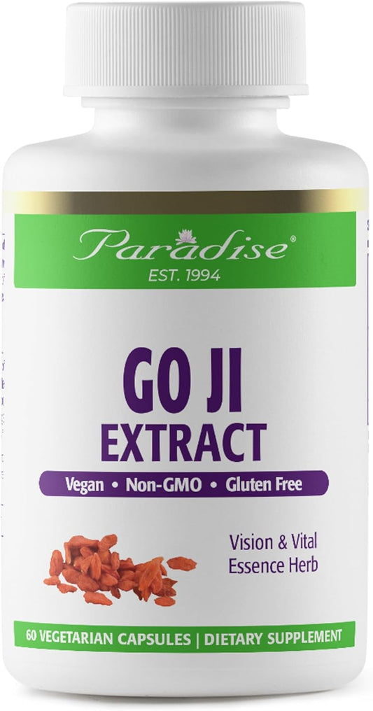 Paradise Herbs Goji Extract Capsules - Herbal Support for Skin, Eyes, and Body - Vegan, Gluten-Free, Non-GMO - 60 Count