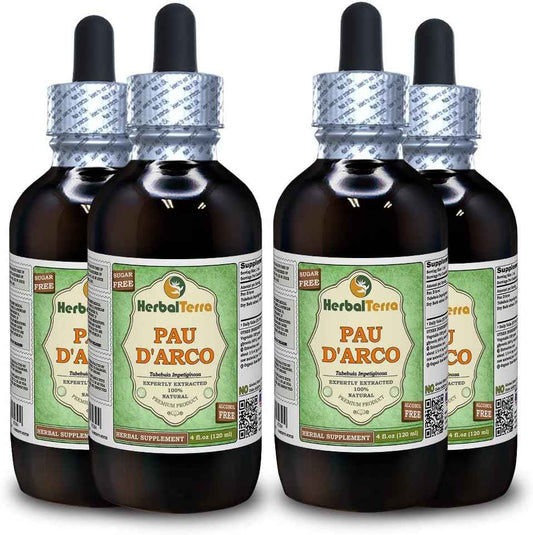 PAU d'arco (Tabebuia Impetiginosa) Glycerite, Dried Bark Alcohol-Free Liquid Extract (Brand Name: HerbalTerra, Proudly Made in USA) 4x4 fl.oz (4x120 ml)
