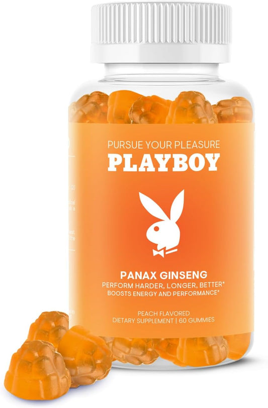 Peach Flavored Panax Ginseng Gummies - 60 Count - Natural Energy Booster for Men and Women - Vegan and Non GMO Ginseng Supplement