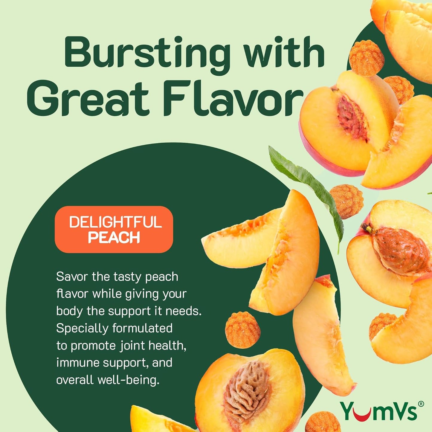Peach Flavored Turmeric Gummies with Ginger, Piperine & Black Pepper - Gluten Free Vegetarian Supplement by YUM-V'S