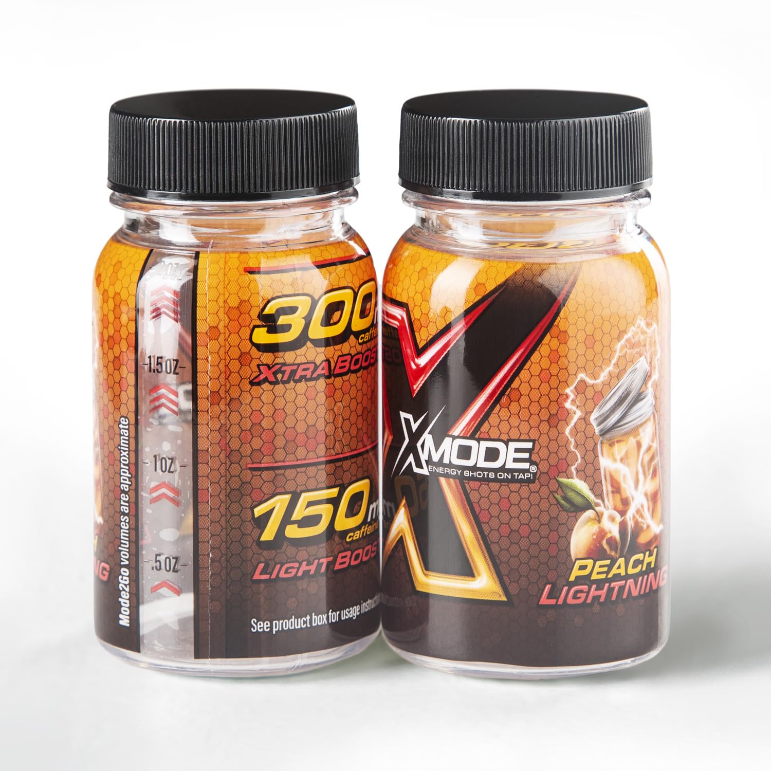 Peach Lightning XMODE Energy Shots Dispenser - 100 Servings with Refillable Bottles & 150mg Caffeine Per Oz