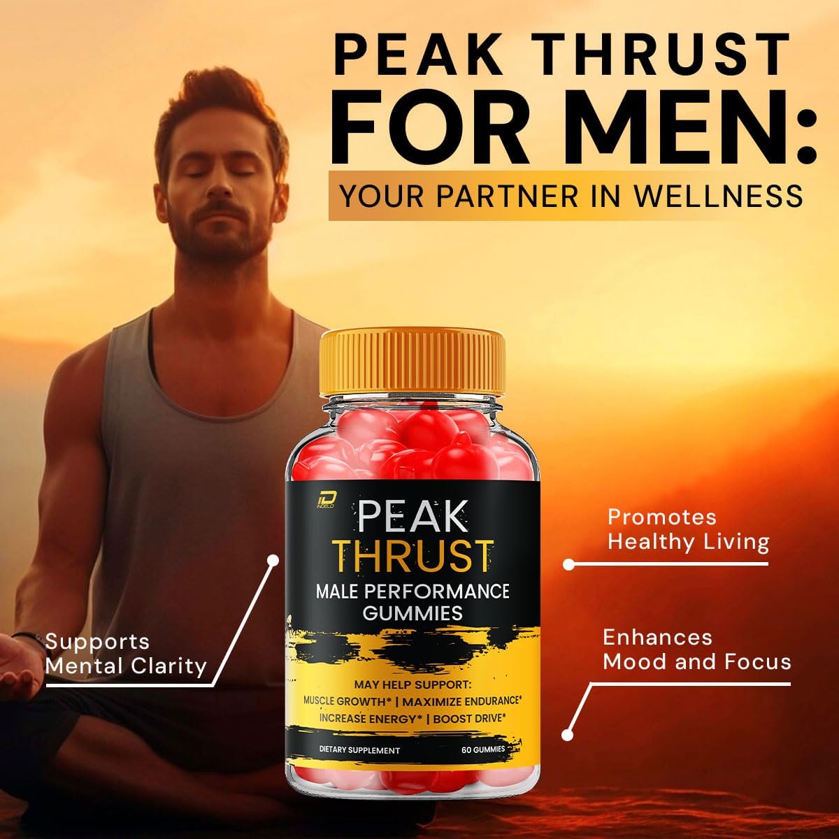 Peak Thrust Gummies for Men - Natural Maximum Strength Formula (2 Pack - 120 Gummies)