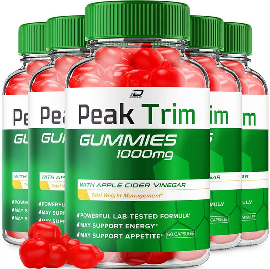 PeakTrim Keto ACV Gummies - Apple Cider Vinegar Supplement with Vitamin B12 (5 Pack, 300 Gummies)