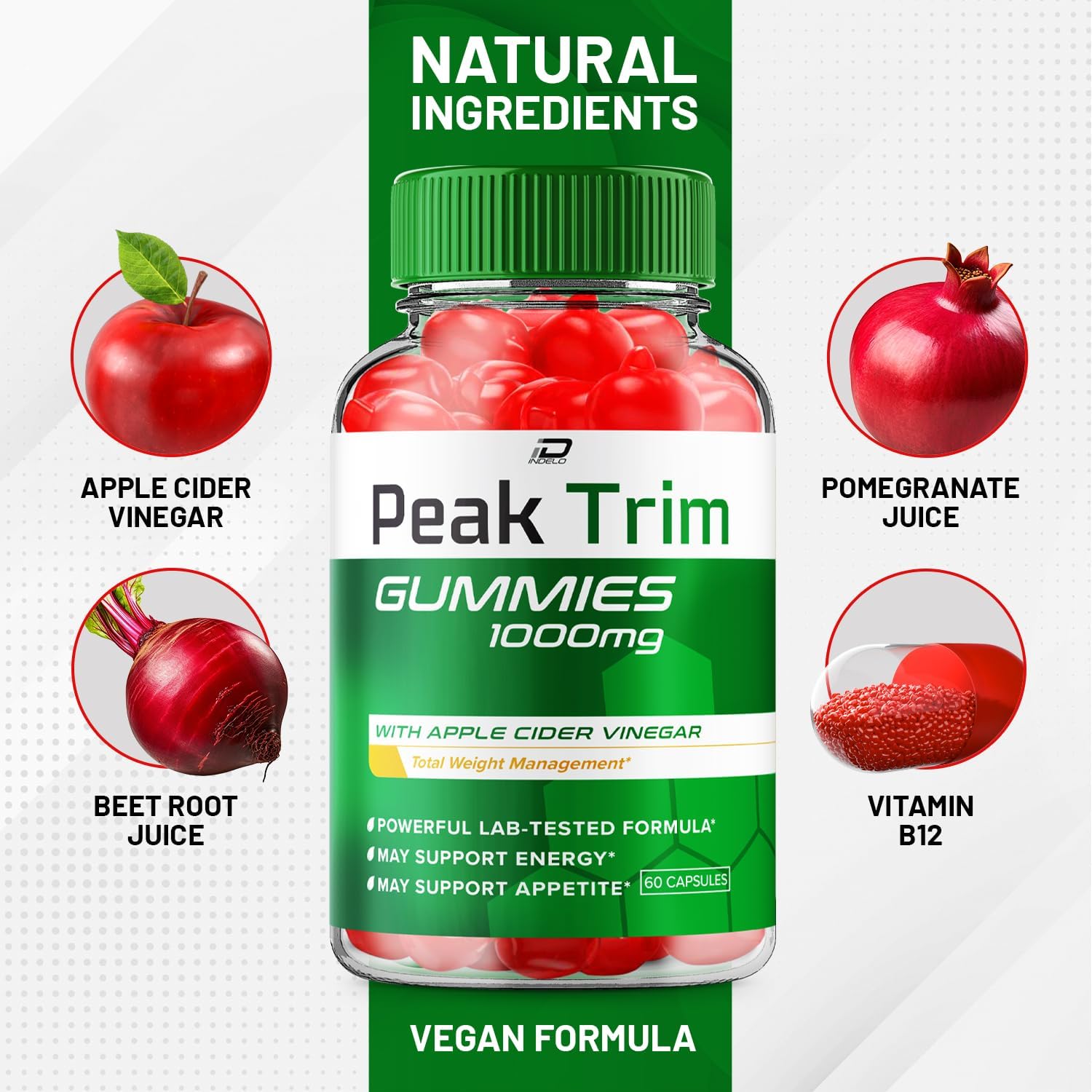 PeakTrim Keto ACV Gummies - Apple Cider Vinegar Supplement with Vitamin B12 (5 Pack, 300 Gummies)