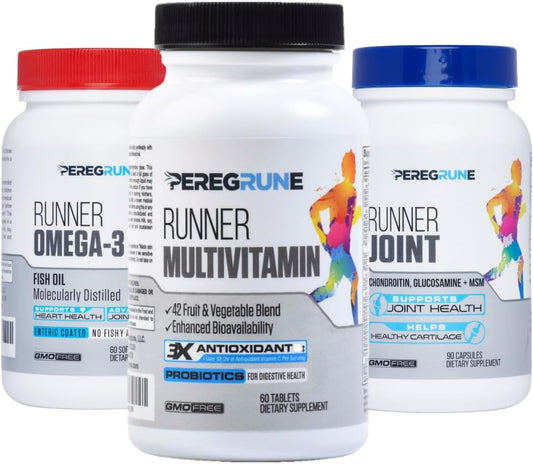 PEREGRUNE Runner Multivitamin, Omega-3 Fish Oil, Joint Supplement Combo Pack (1 Month Supply)