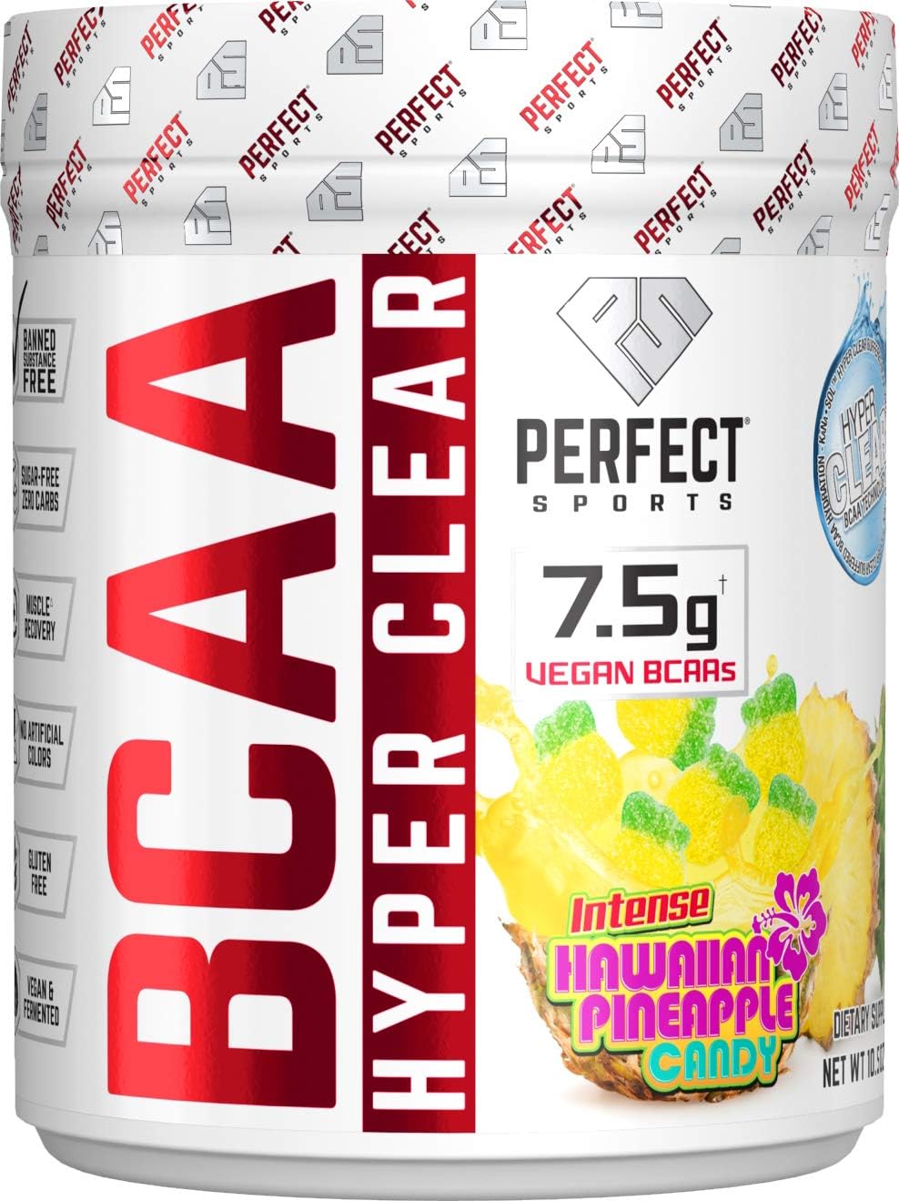 PERFECT SPORTS BCAA Hyper Clear Vegan BCAAs Supplement Intense Hawaiian Pineapple Flavor 297G