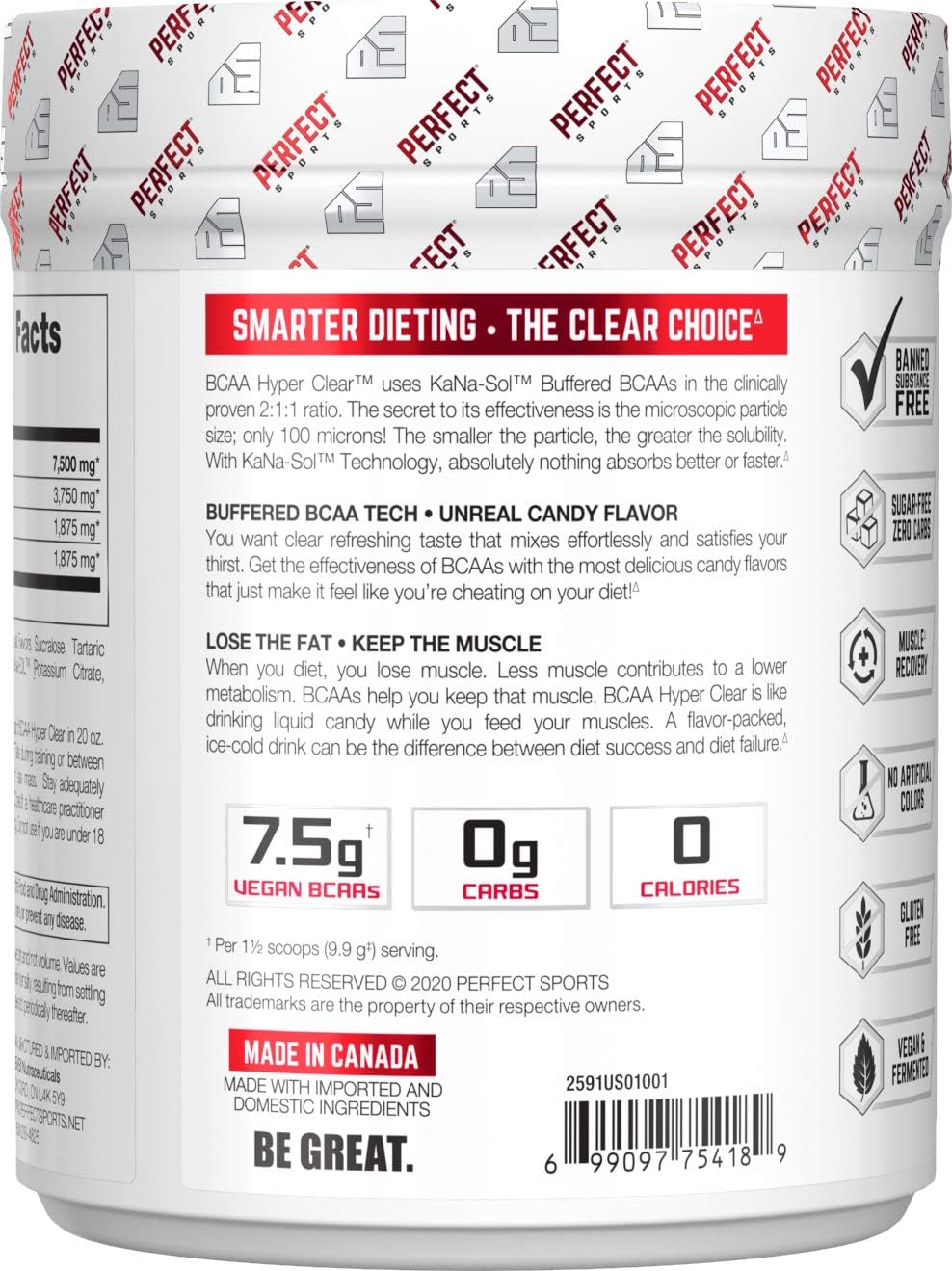 PERFECT SPORTS BCAA Hyper Clear Vegan BCAAs Supplement Intense Hawaiian Pineapple Flavor 297G