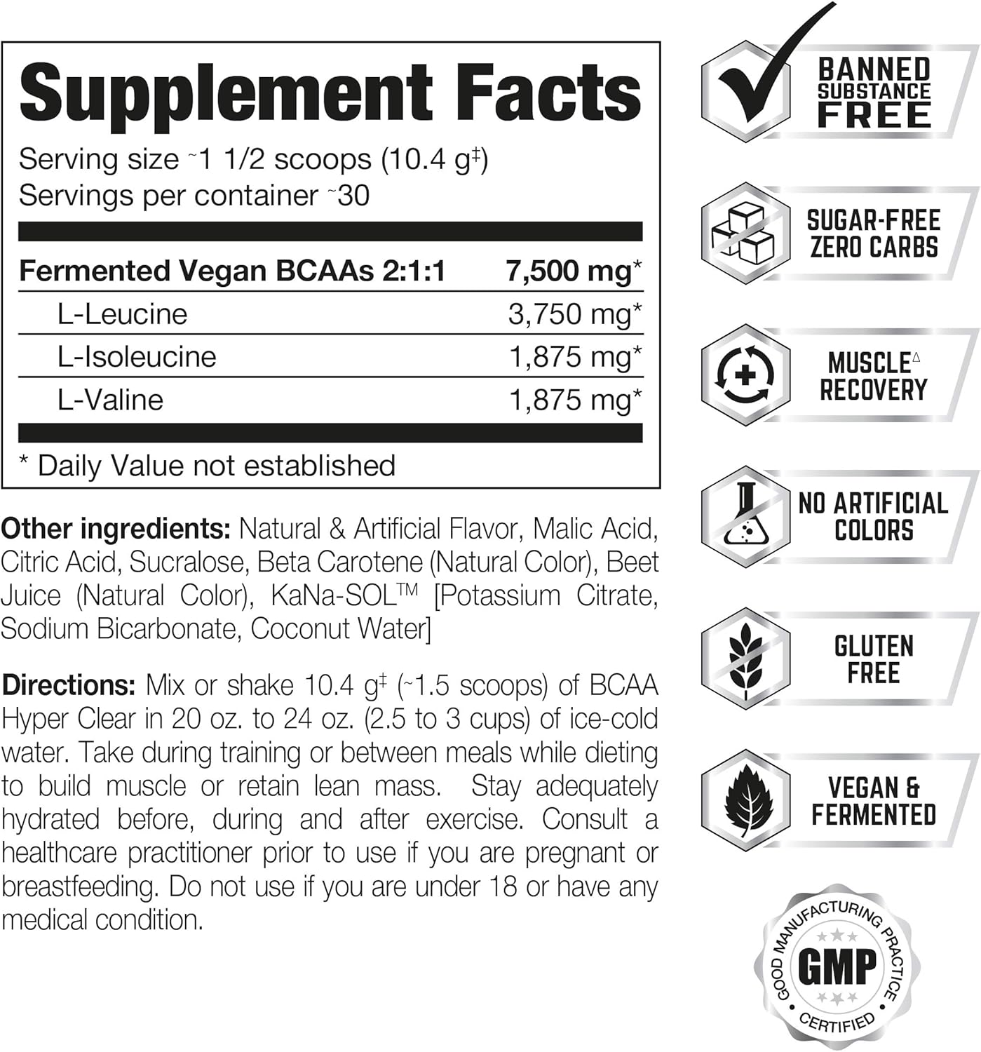 PERFECT SPORTS BCAA Hyper Clear Vegan BCAAs Supplement Intense Hawaiian Pineapple Flavor 297G
