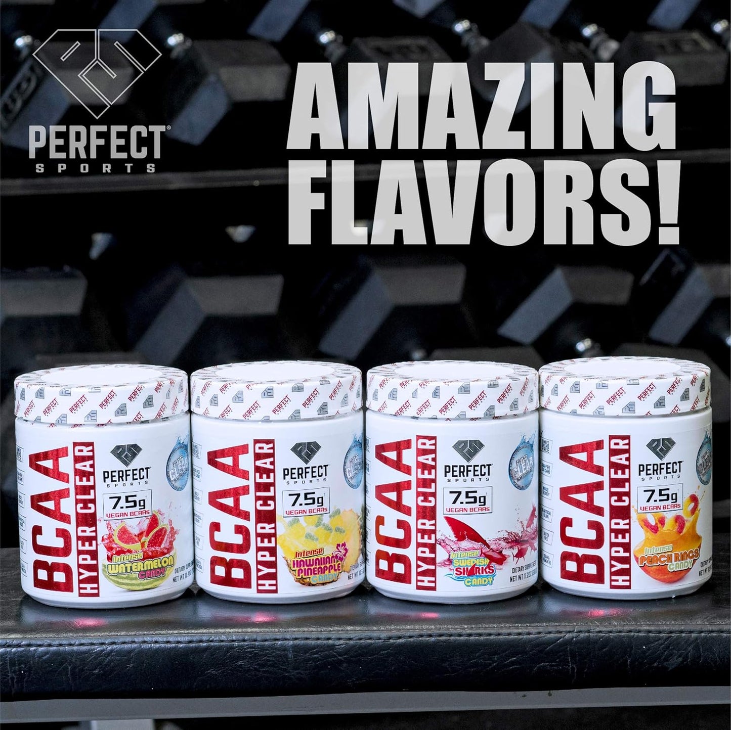 PERFECT SPORTS BCAA Hyper Clear Vegan BCAAs Supplement Intense Hawaiian Pineapple Flavor 297G