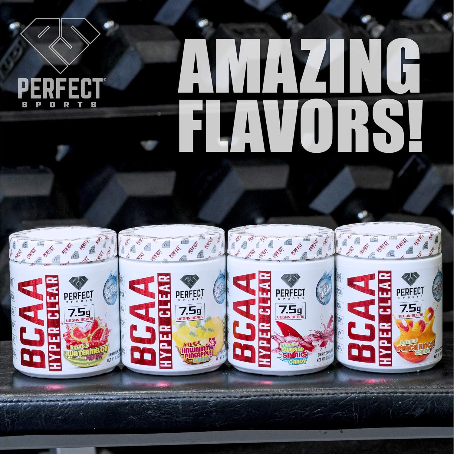 PERFECT SPORTS BCAA Hyper Clear Vegan BCAAs Supplement Intense Hawaiian Pineapple Flavor 297G