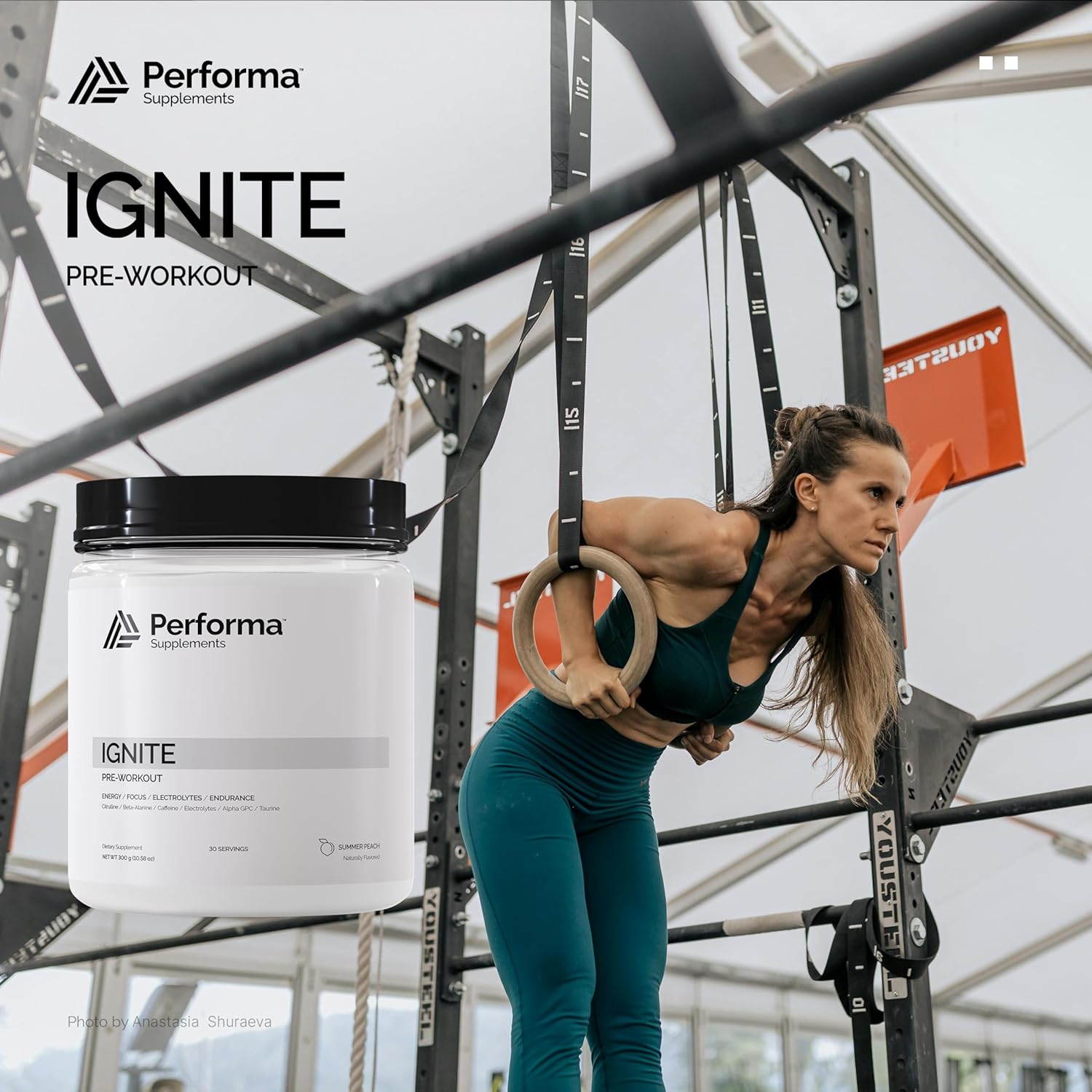 Performa Supplements Ignite Pre-Workout - 30 Servings, Summer Peach Flavor with Beta-Alanine, Caffeine, Citrulline, Alpha GPC, Natural Ingredients, No Food Coloring