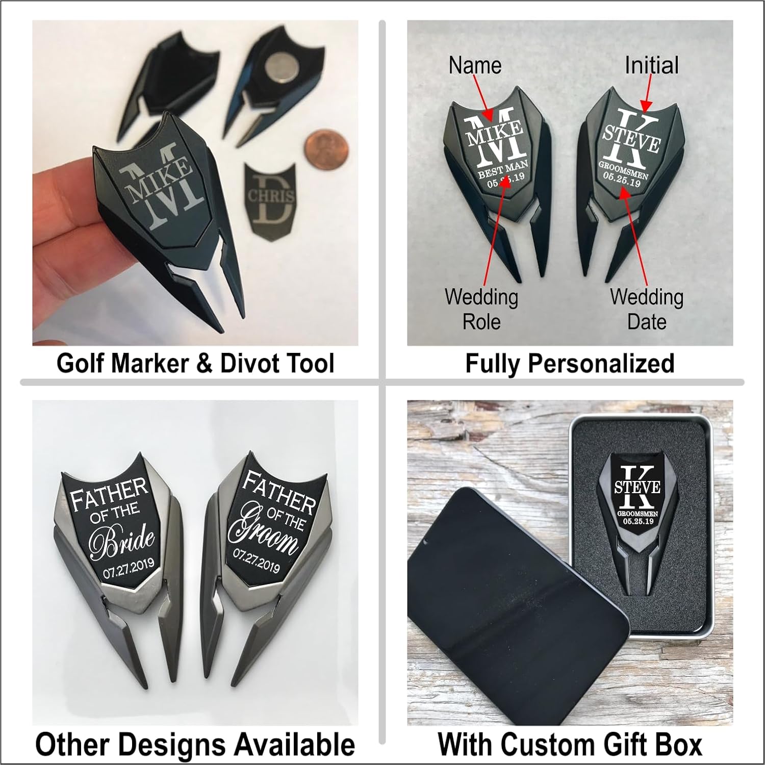 Personalized Engraved Golf Ball Marker and Divot Repair Tool Set - Custom Magnetic Groomsmen Gift for Best Man