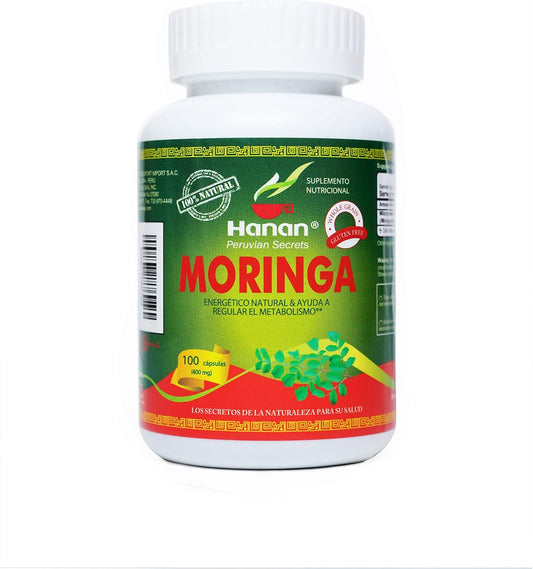 Peruvian Hanan Moringa Superfood Powder Capsules - 100 Count Pure Moringa Oleifera Lam from Peru