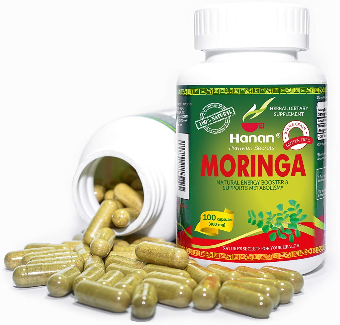 Peruvian Hanan Moringa Superfood Powder Capsules - 100 Count Pure Moringa Oleifera Lam from Peru