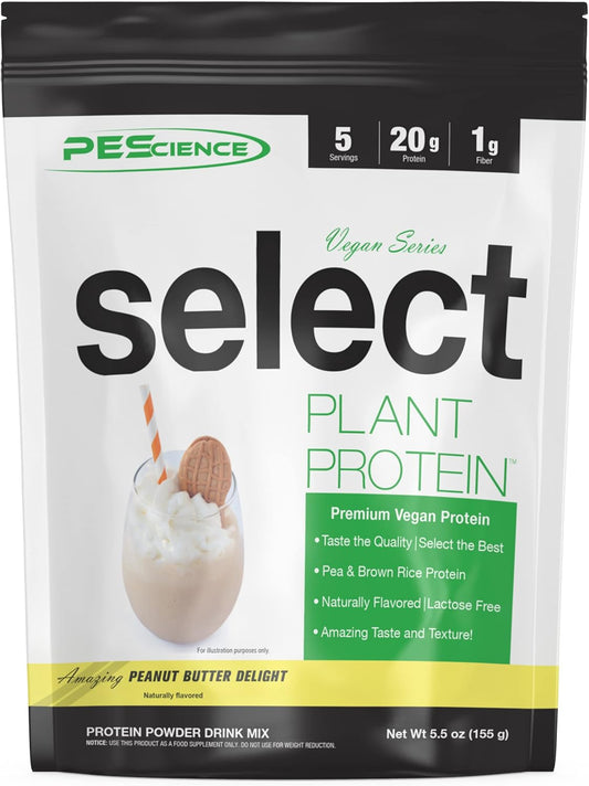 PEScience Select Vegan Peanut Butter Delight Protein Powder - 5 Servings, Premium Plant-Based Blend of Pea and Brown Rice