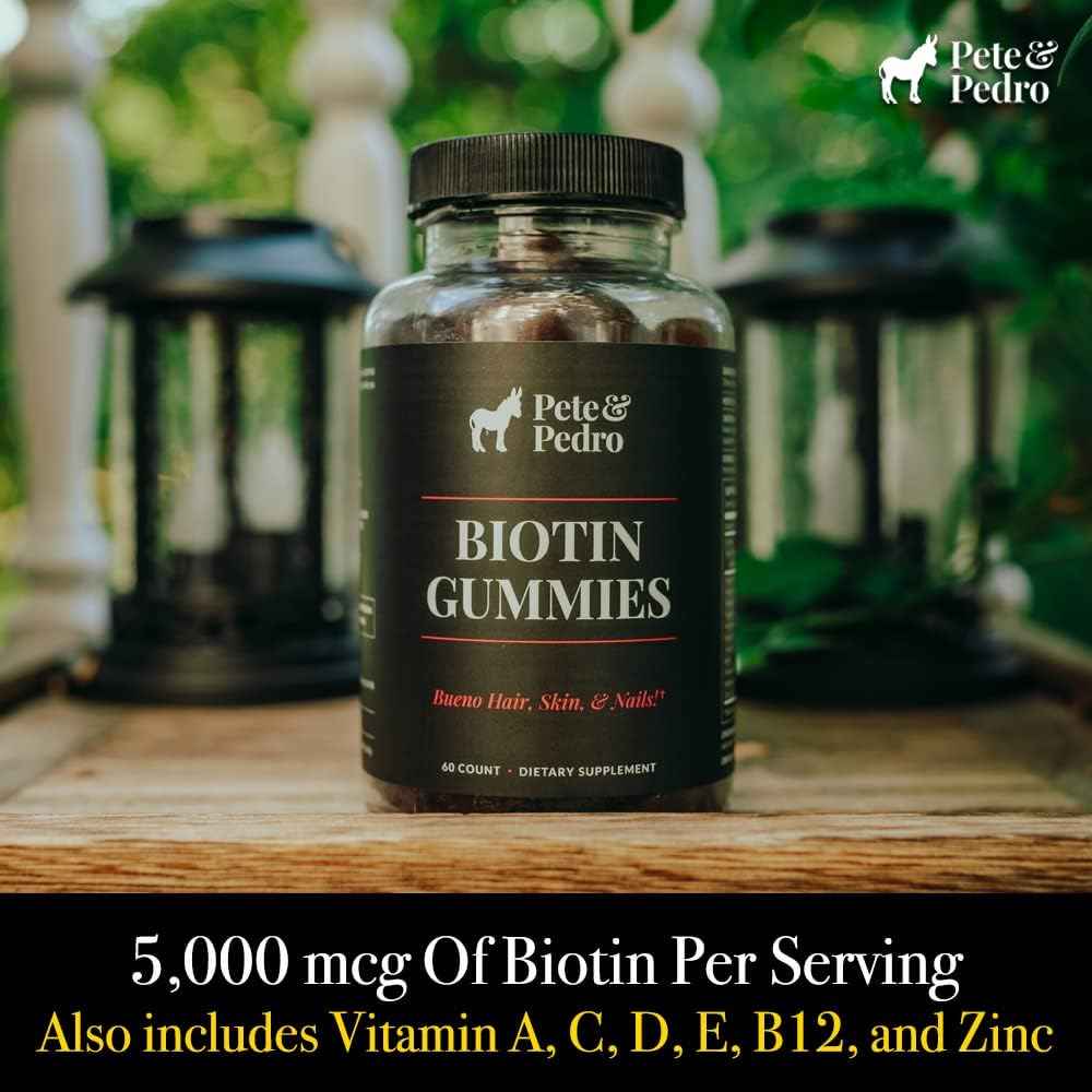 Pete & Pedro BIOTIN Gummies for Hair, Skin & Nails Growth for Women & Men |Hair Grow Supplement for Stronger Skin, & Nails | Cherry Biotin Gummy 5000mcg Per Serving | Seen on Shark Tank, 60 Count