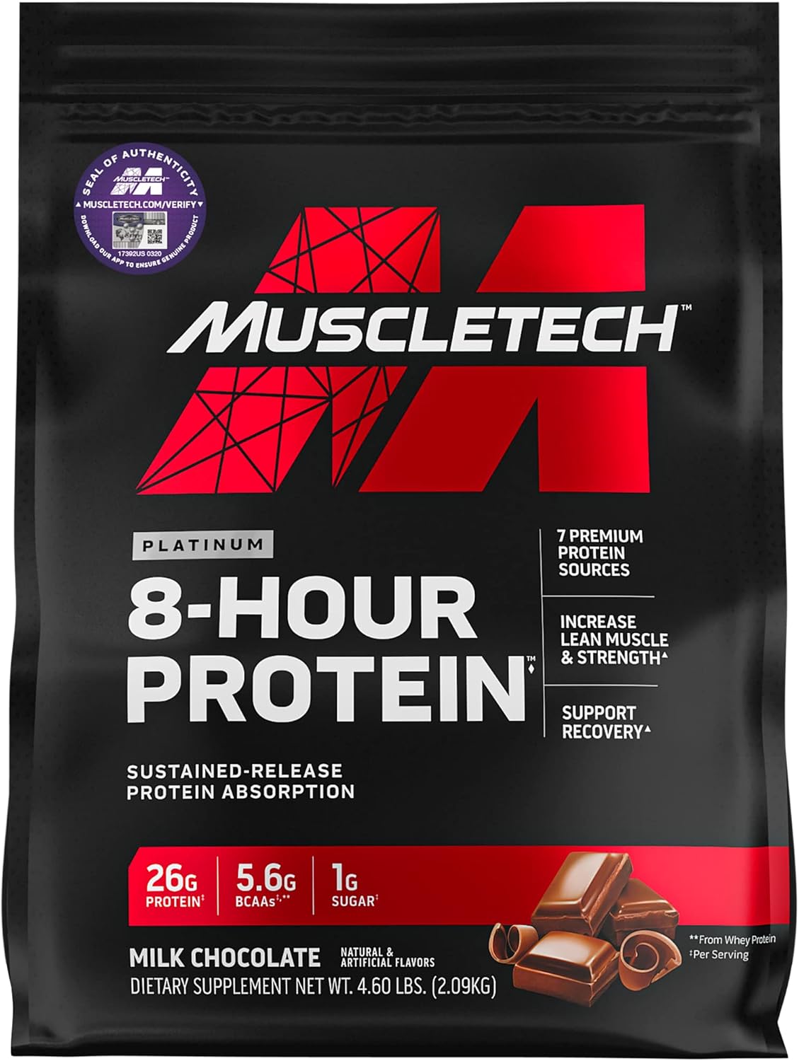 Phase8 Whey & Casein Protein Powder Blend with Nitro-Tech Isolate & Peptides - Milk Chocolate, 4 lbs