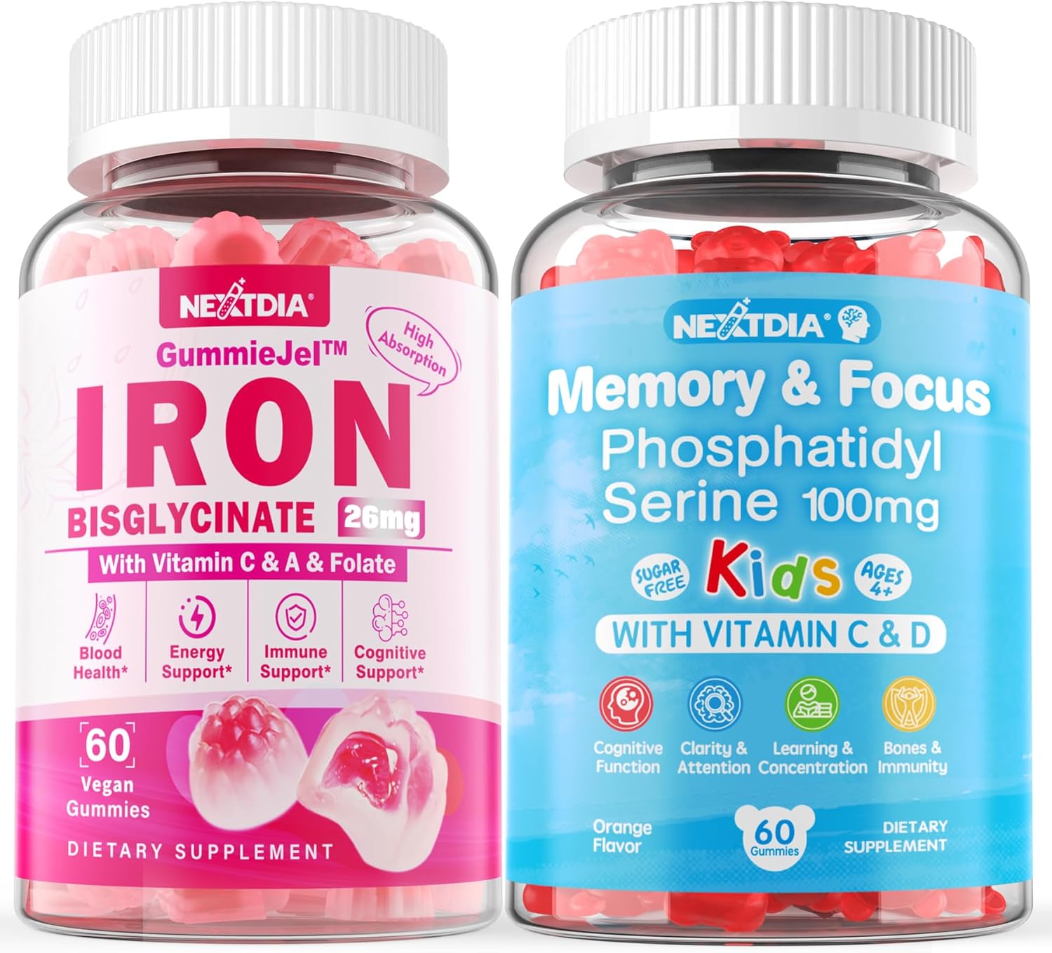 Phosphatidylserine and Iron Gummy Supplement with 100mg and 26mg respectively