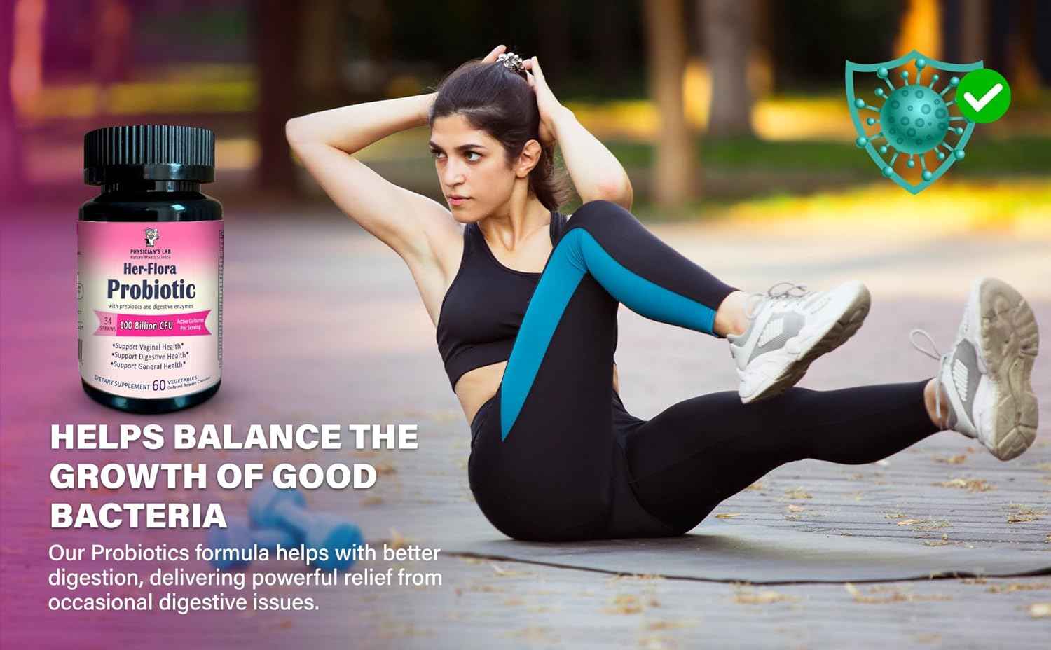 Physician’s Lab Her-Flora Women’s Probiotic 100 Billion CFU per Capsule, Non-GMO, 34 Strains, with Prebiotics & Digestive enzymes, Gut & Vaginal Health, H.Pylori Support, 60 Veg Caps,2-Months Supply!