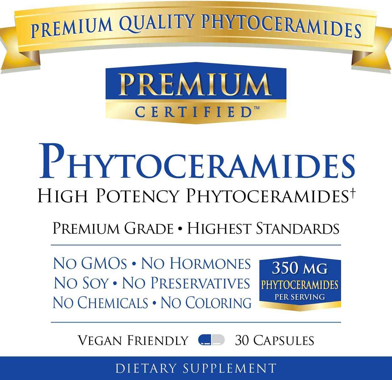 Phytoceramides 350mg from 100% Wheat -Vitamin A, C, E and D3 - Reverse Aging Skin, Replenish Moisture & Repair Skin - 100% Pure Natural - 30 Capsules - Vegan Friendly
