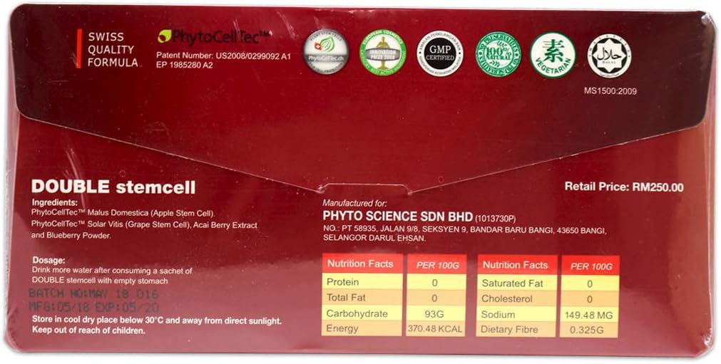 Phytoscience Double Stemcell Anti-Aging Formula with Apple & Grape Stem Cell - Fast Shipping
