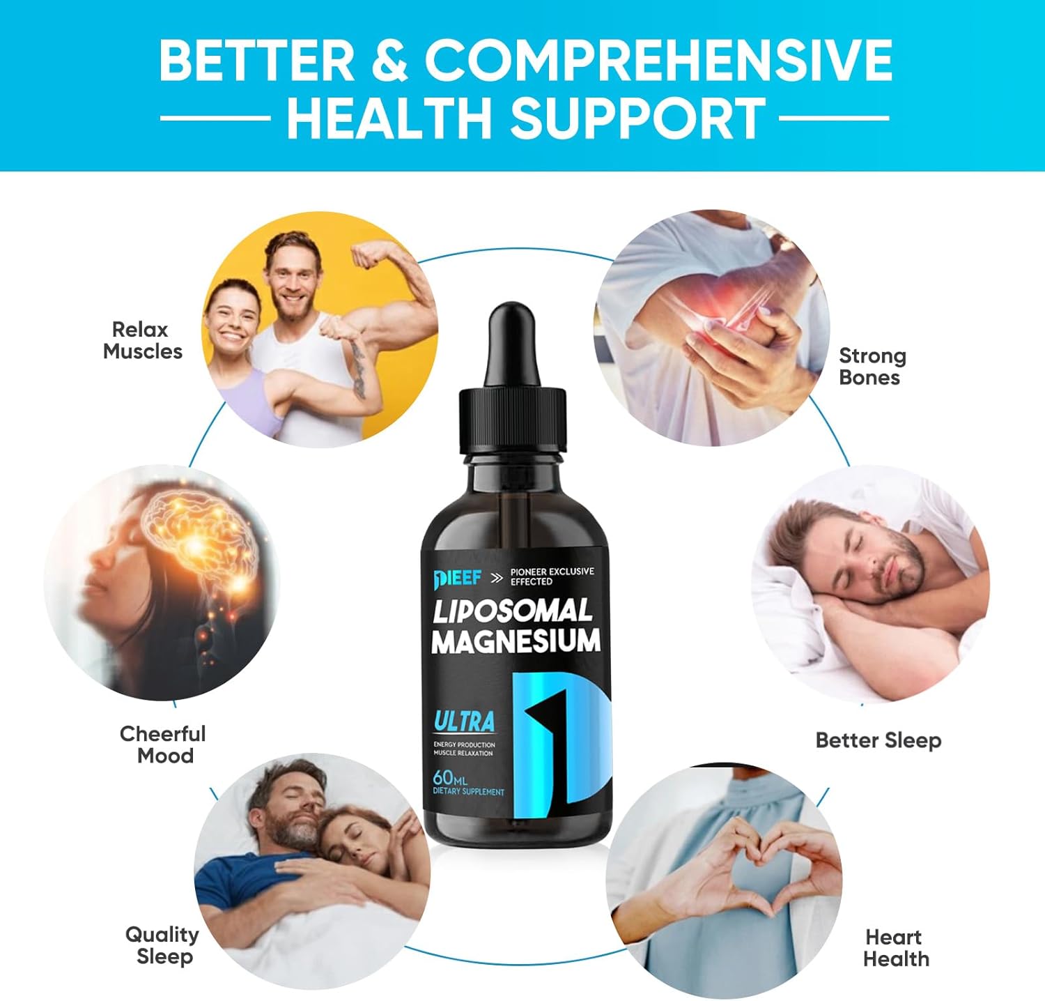 PIEEF Magnesium Glycinate Liquid Drops: Stress Relief, Bone & Muscle Support
