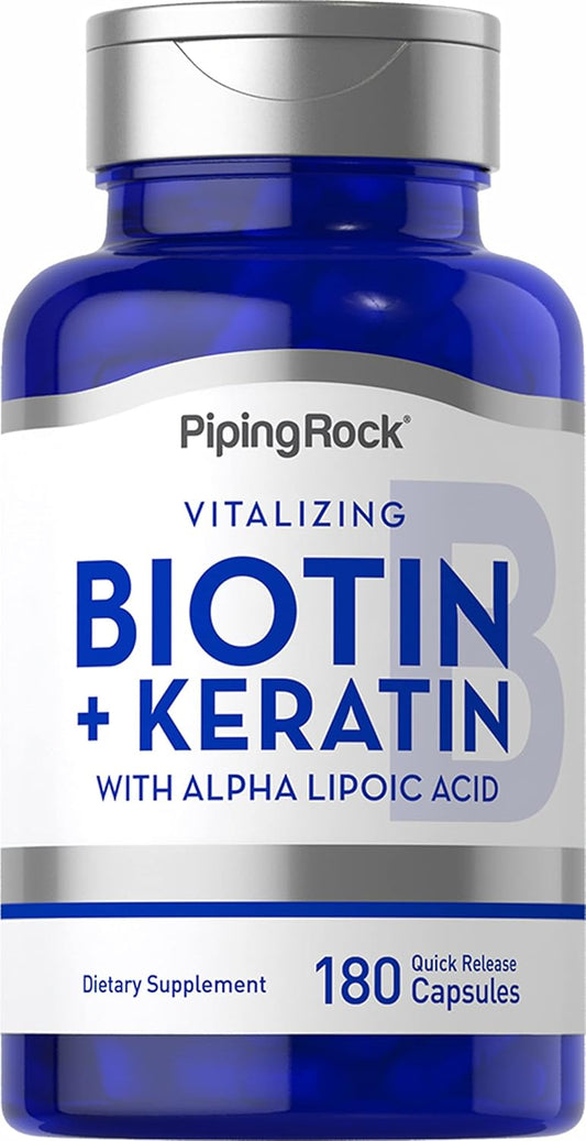 Piping Rock Biotin 5000mcg Capsules with Keratin & Alpha Lipoic Acid - Non-GMO, Gluten Free (180 Count)