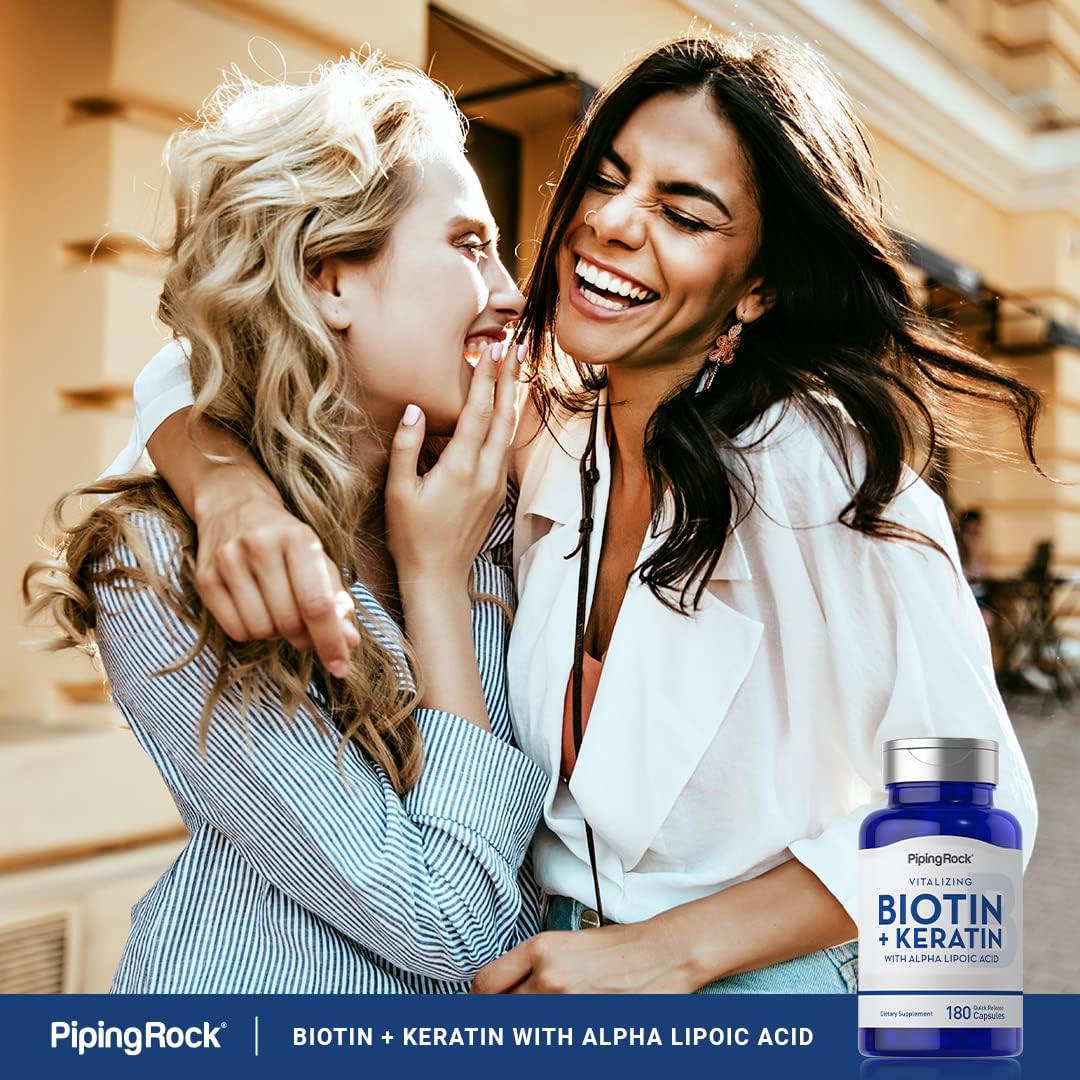 Piping Rock Biotin 5000mcg Capsules with Keratin & Alpha Lipoic Acid - Non-GMO, Gluten Free (180 Count)