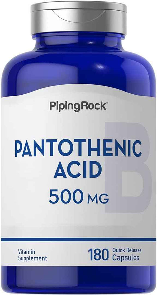 Piping Rock Pantothenic Acid 500mg | 180 Capsules | Essential B Vitamin | Non-GMO, Gluten Free Supplement