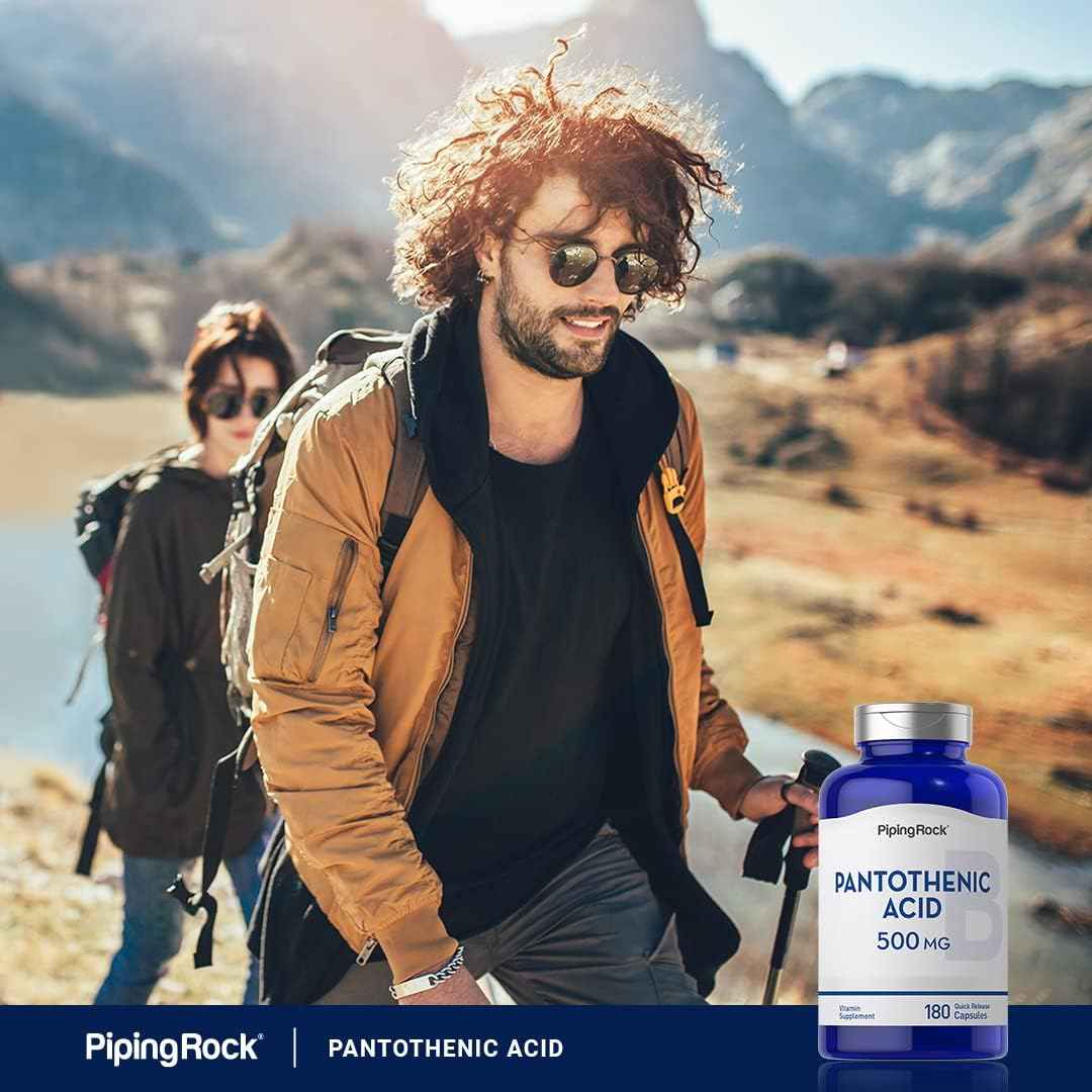 Piping Rock Pantothenic Acid 500mg | 180 Capsules | Essential B Vitamin | Non-GMO, Gluten Free Supplement