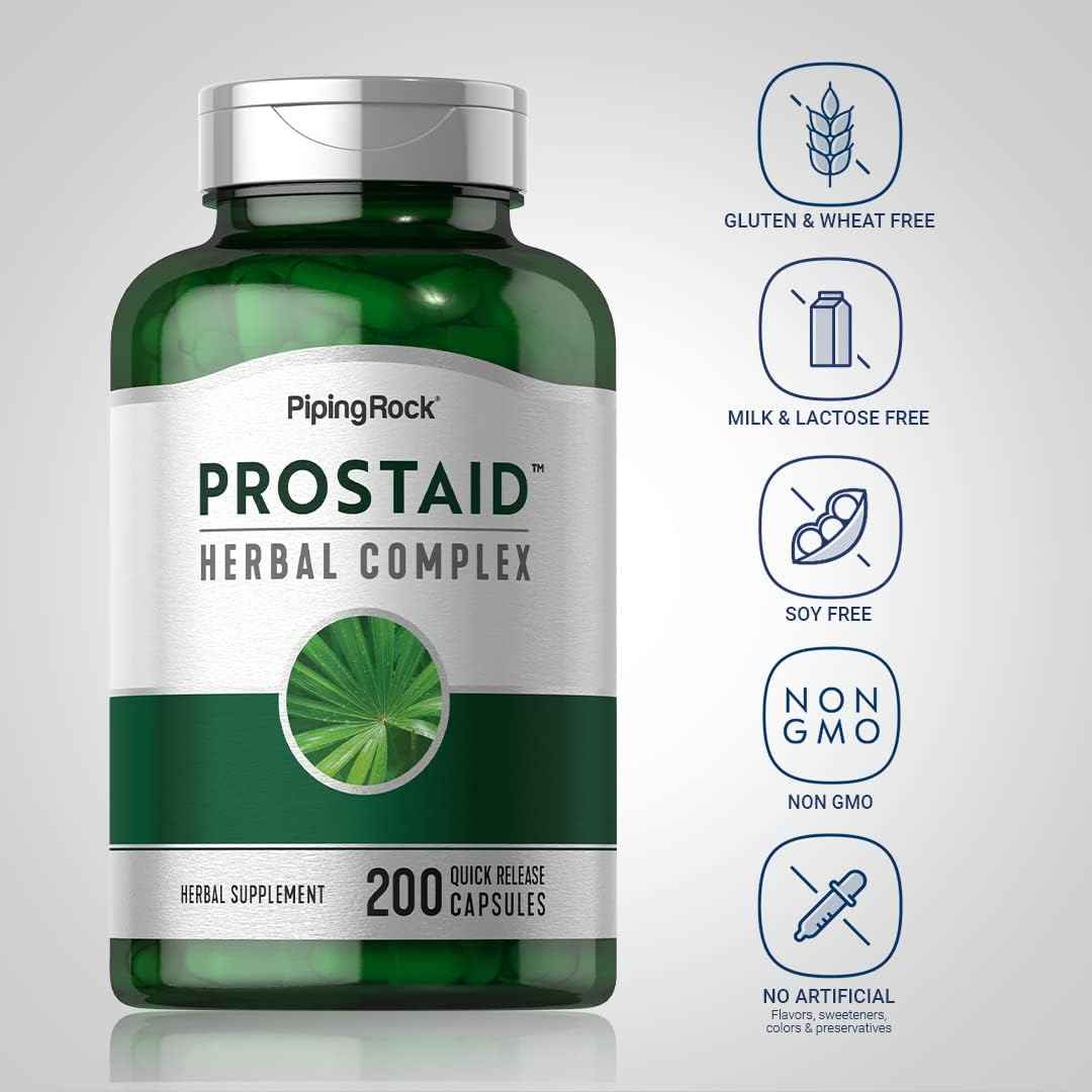 Piping Rock Prostate Supplement for Men | 200 Capsules | ProstAid Herbal Complex Extract with Saw Palmetto, Pygeum, Stinging Nettle | Non-GMO, Gluten Free