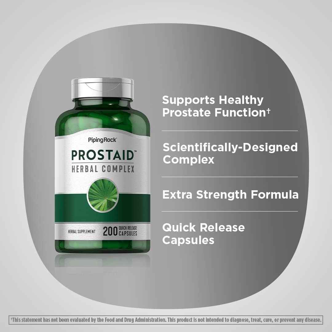 Piping Rock Prostate Supplement for Men | 200 Capsules | ProstAid Herbal Complex Extract with Saw Palmetto, Pygeum, Stinging Nettle | Non-GMO, Gluten Free