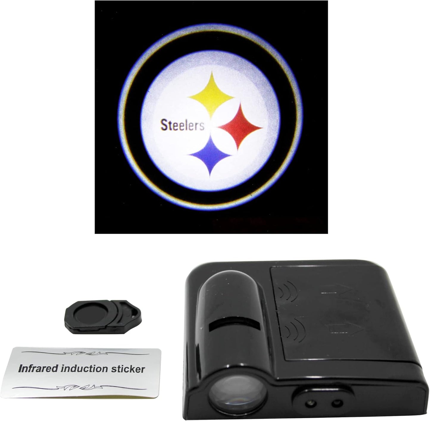 Pittsburgh Steelers NFL Car Door Light Projector - Wireless LED with Team Logo Slide - Fits Most Car Models - Battery-Operated