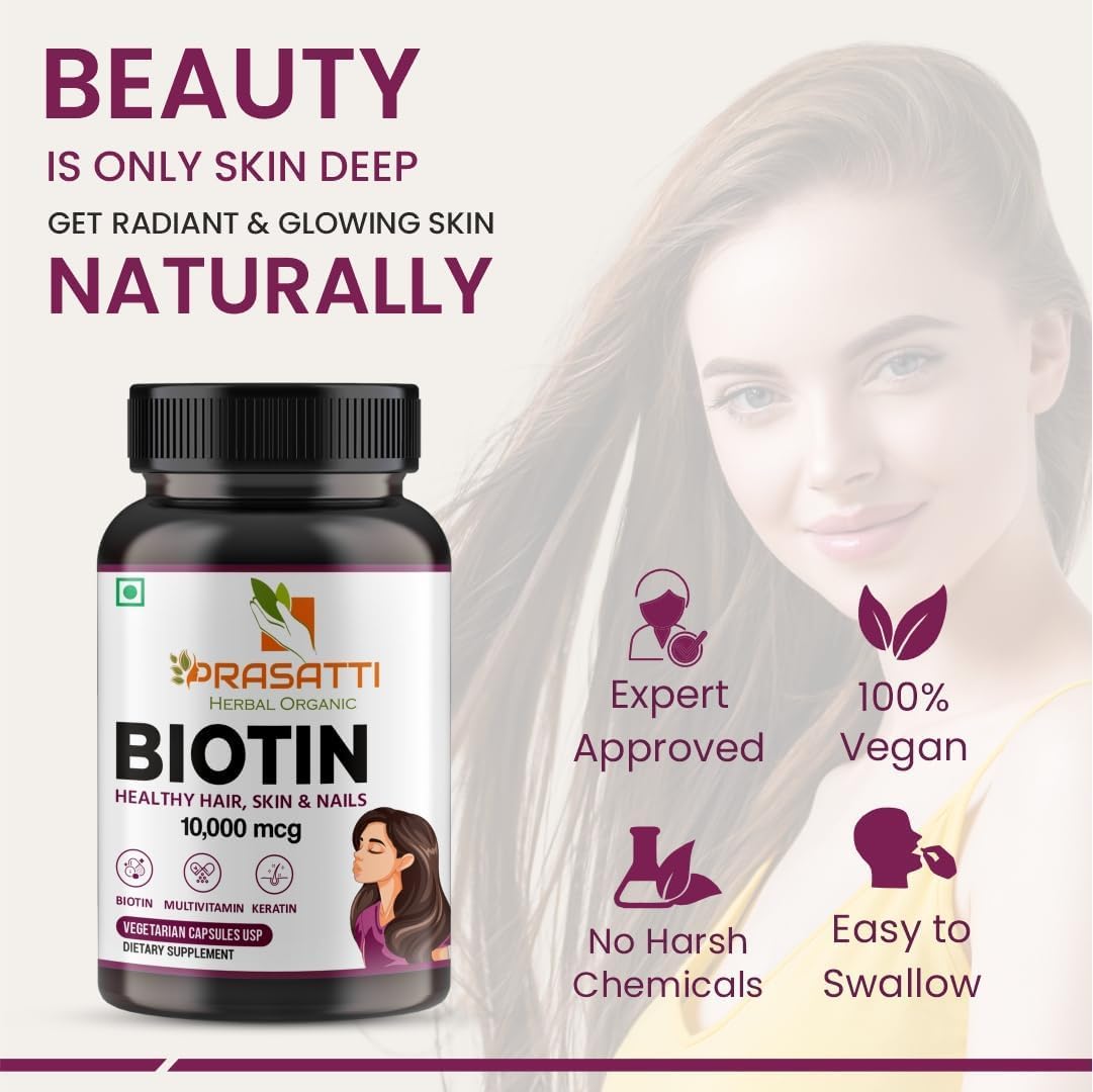 Plant Based Biotin Supplement Capsules with DHT Blockers, Omega & Keratin Synthesis Support - 90 Veg Capsules for Stronger Hair, Skin, and Nails