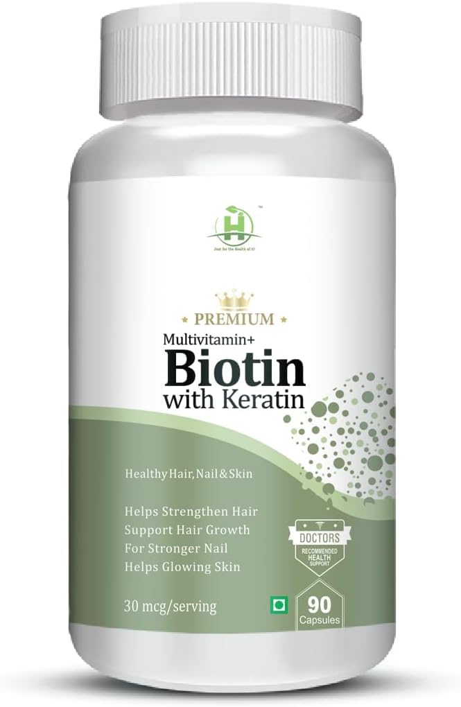 Plant Based Biotin with Keratin Supplement for Hair Growth and Healthy Skin & Nails - 90 Capsules