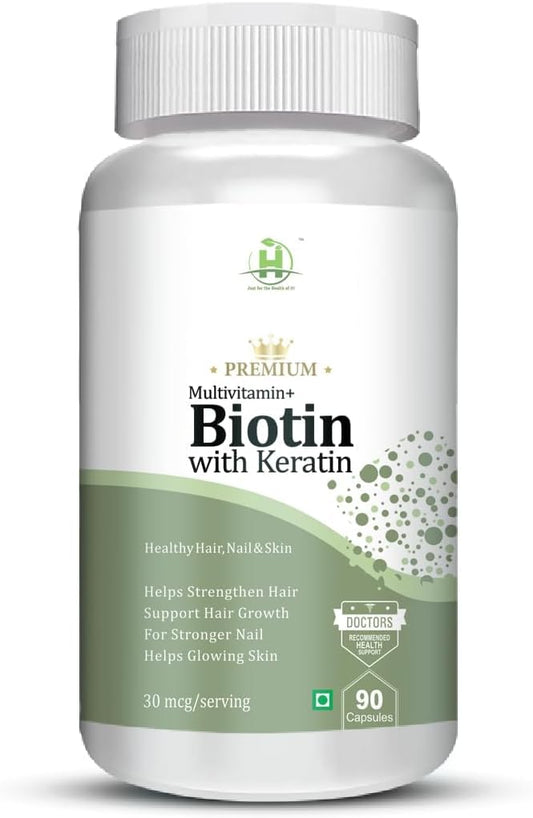 Plant Based Biotin with Keratin Supplement for Hair Growth and Healthy Skin & Nails - 90 Capsules