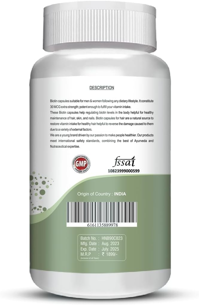 Plant Based Biotin with Keratin Supplement for Hair Growth and Healthy Skin & Nails - 90 Capsules