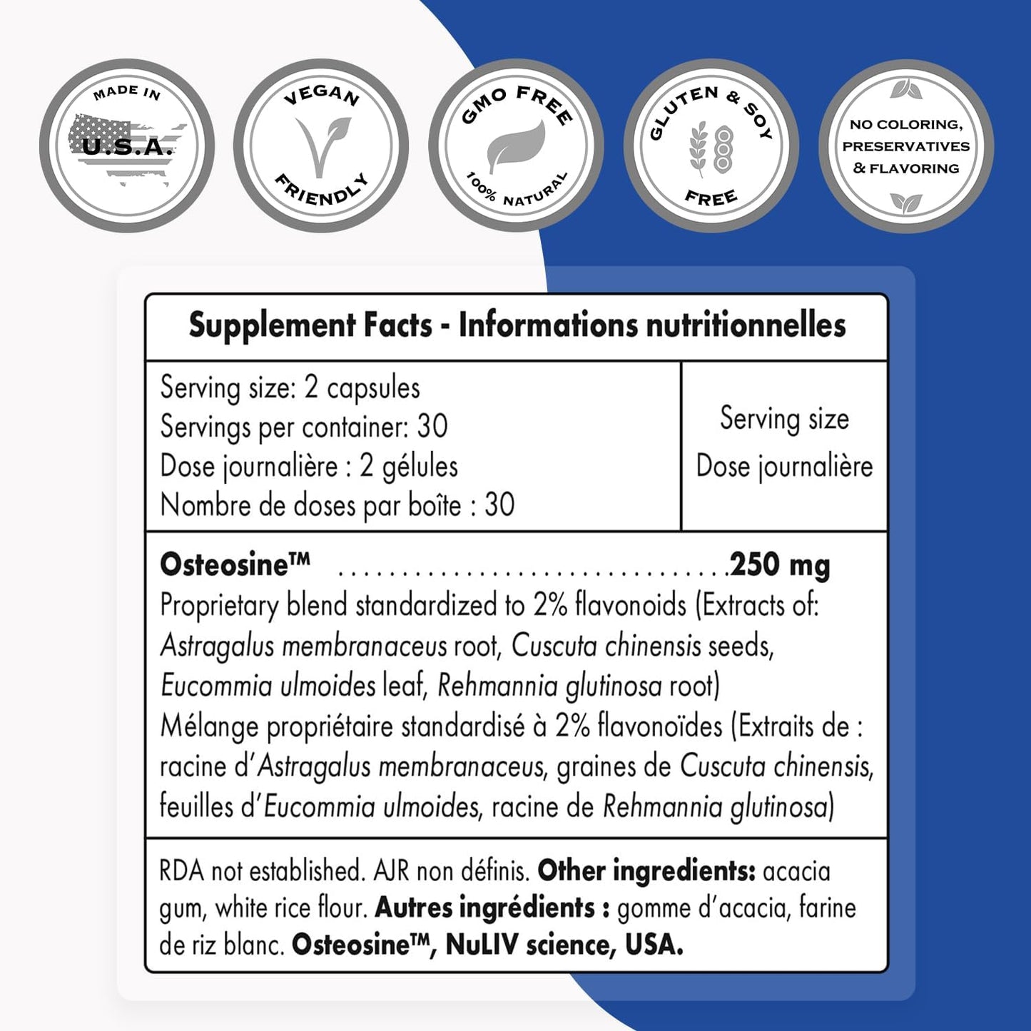 Plant-Based Bone Health Supplement for Strong Bones & Density - Non-GMO, Gluten-Free, Patented Formula - 60 Capsules