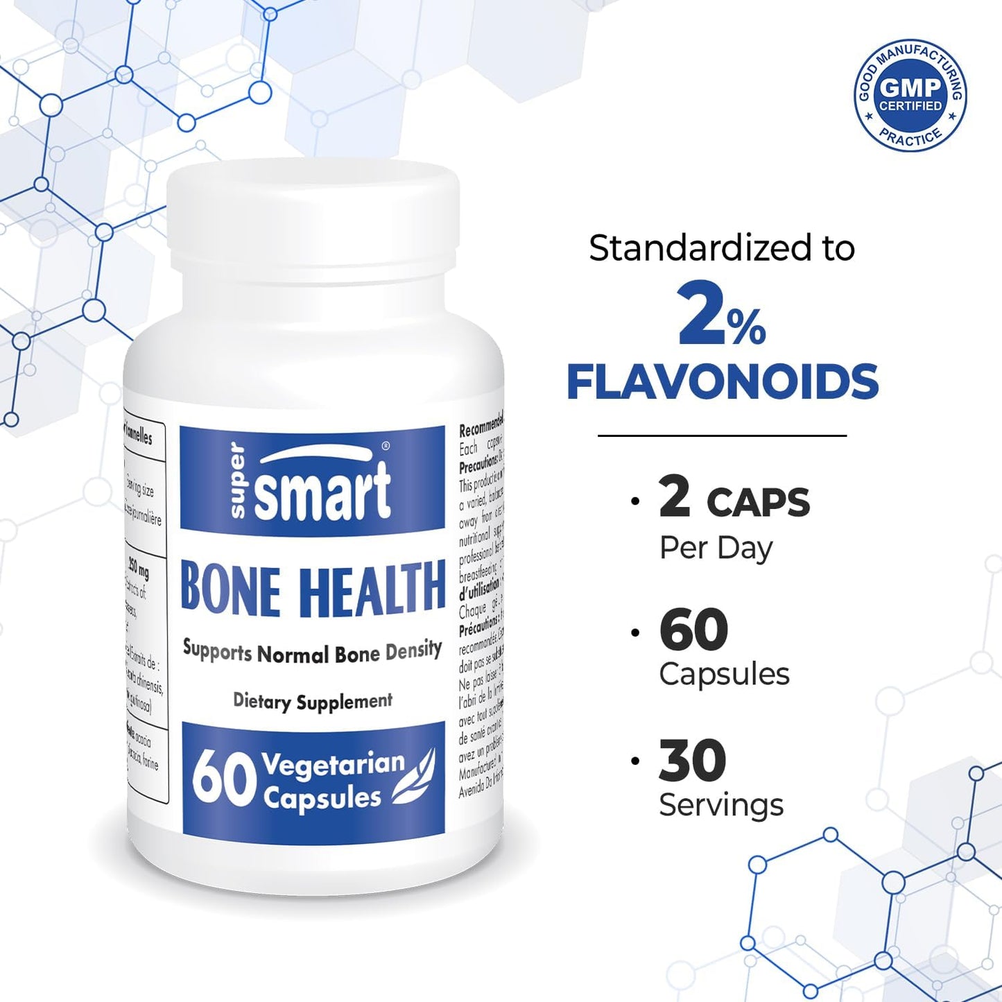 Plant-Based Bone Health Supplement for Strong Bones & Density - Non-GMO, Gluten-Free, Patented Formula - 60 Capsules