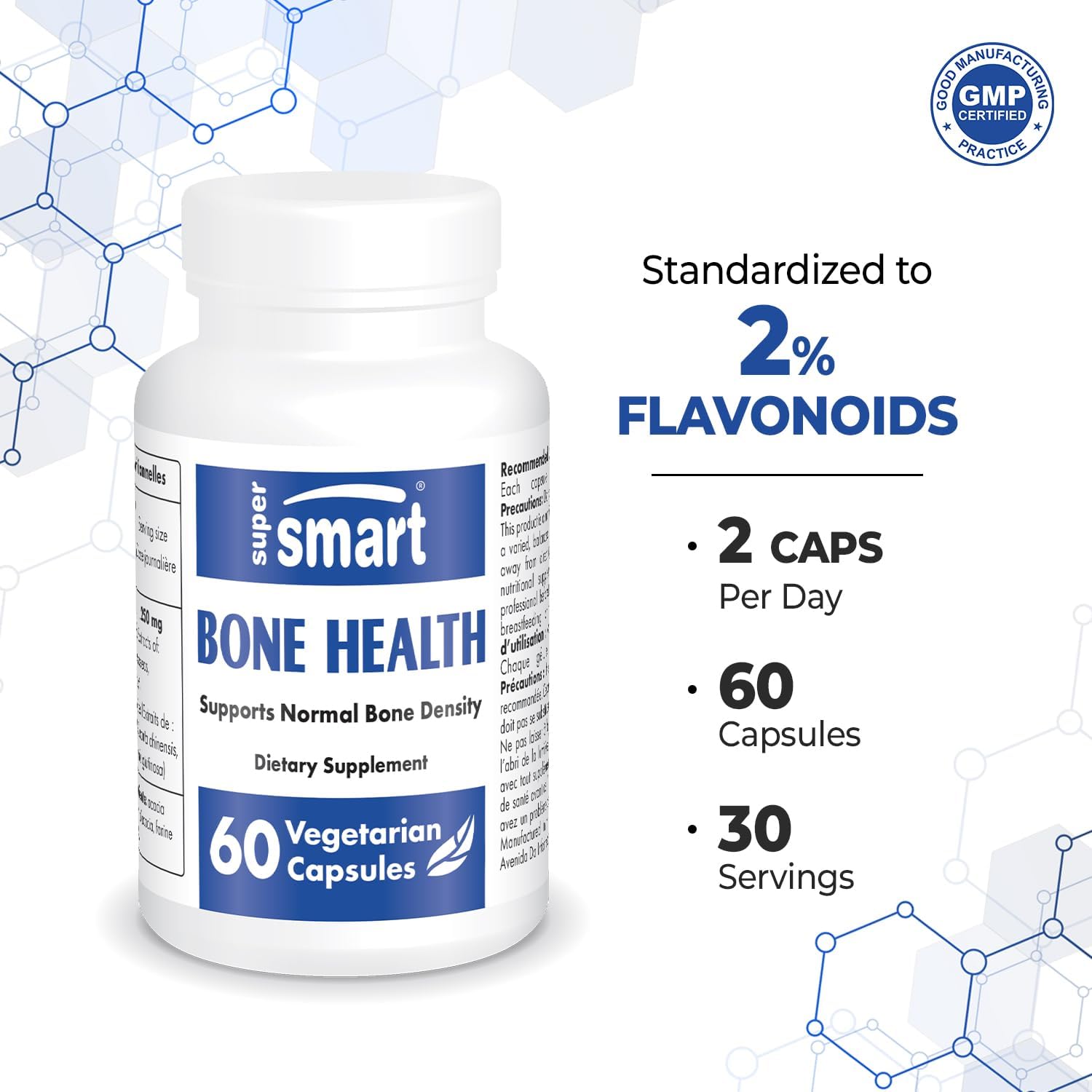 Plant-Based Bone Health Supplement for Strong Bones & Density - Non-GMO, Gluten-Free, Patented Formula - 60 Capsules