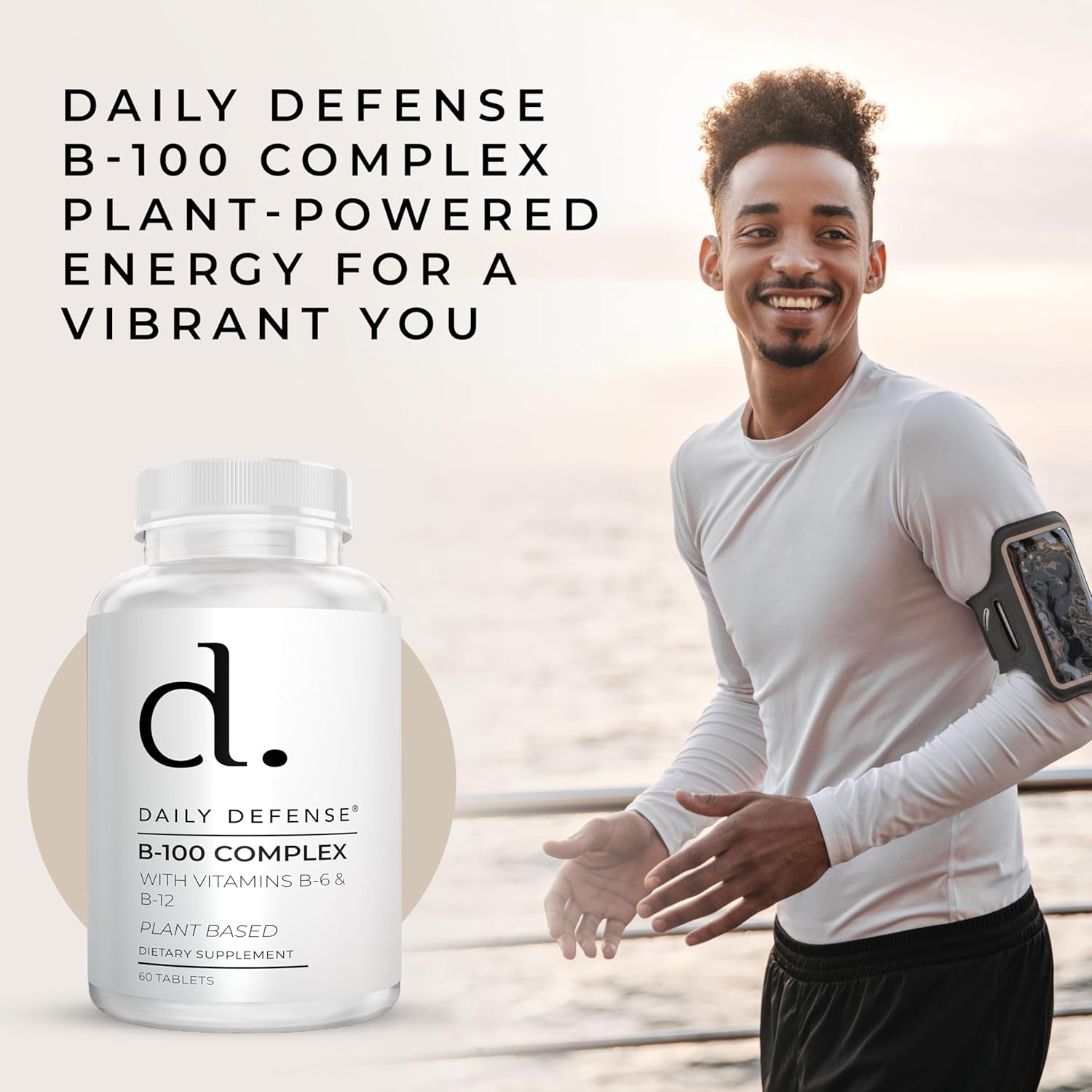 Plant Based Daily B-100 Complex Vitamins for Men & Women - Immune & Cognitive Support Supplements - 60 Tablets