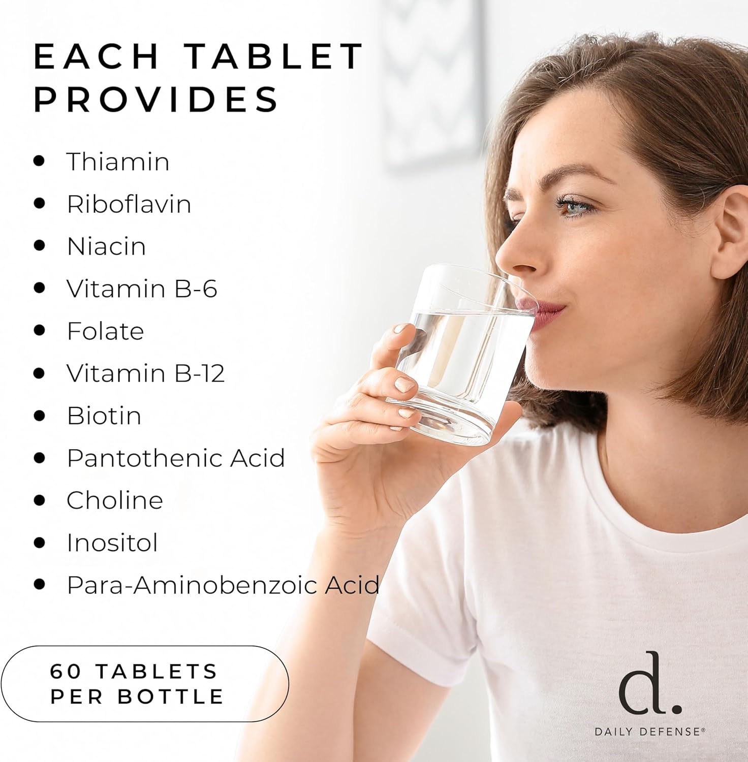 Plant Based Daily B-100 Complex Vitamins for Men & Women - Immune & Cognitive Support Supplements - 60 Tablets