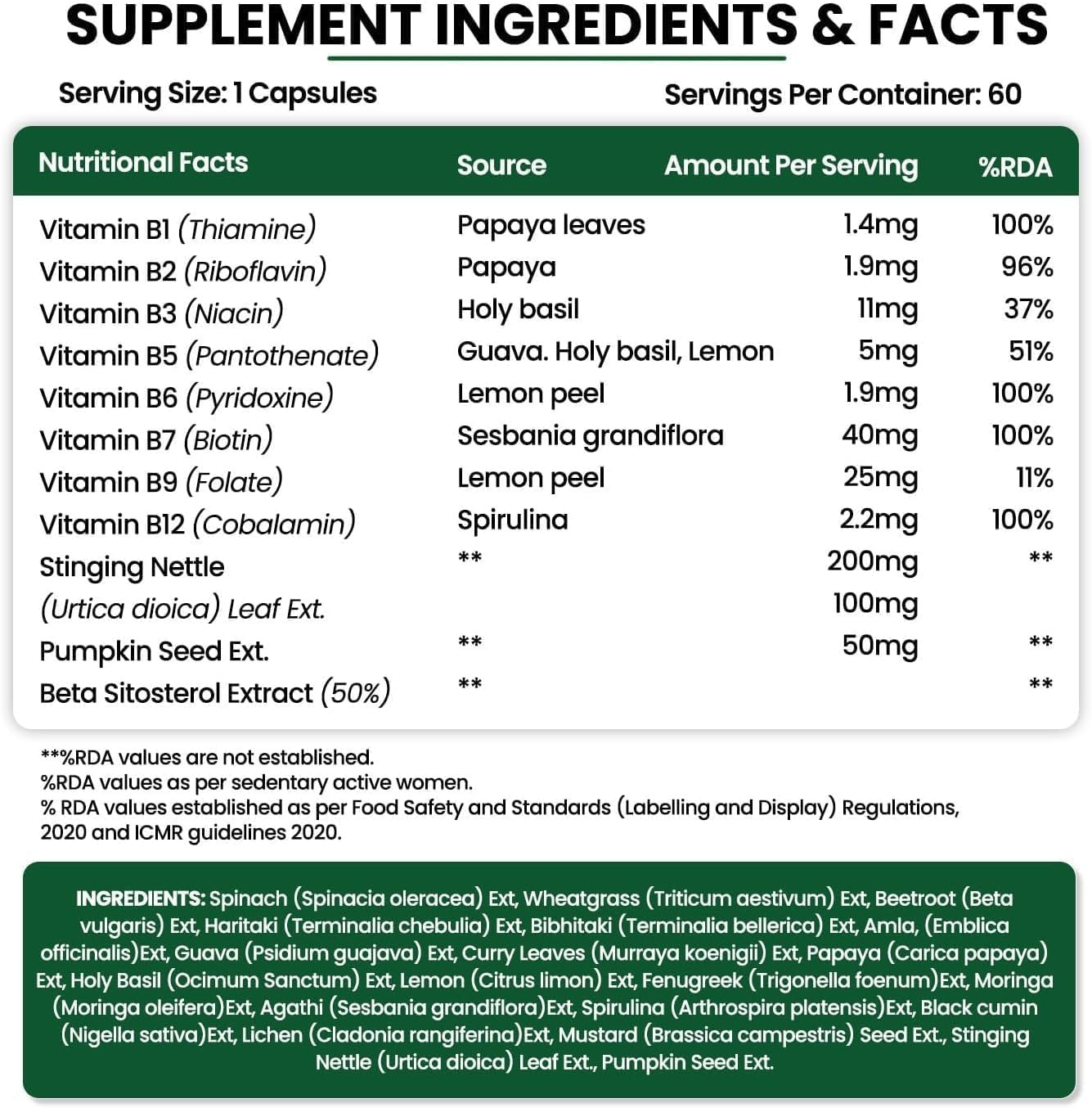Plant-Based DHT Blocker Capsules with Nettle Leaves for Men and Women - 60 Count
