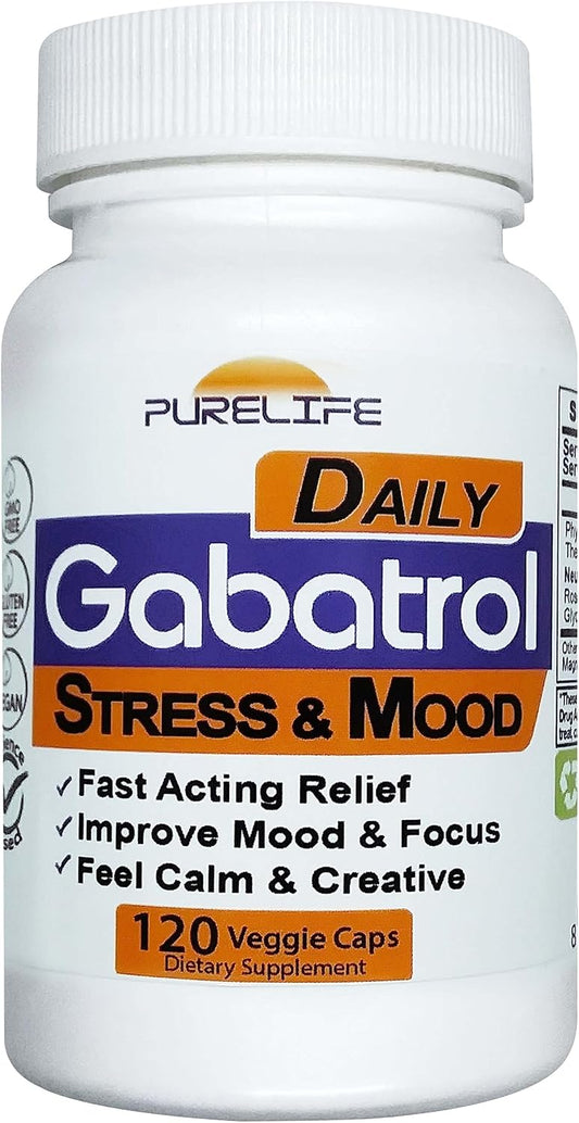 Plant Based GABA Supplement - PureLife Supplements Gabatrol Daily, 120 Veggie Caps, Vegetarian and Vegan Friendly