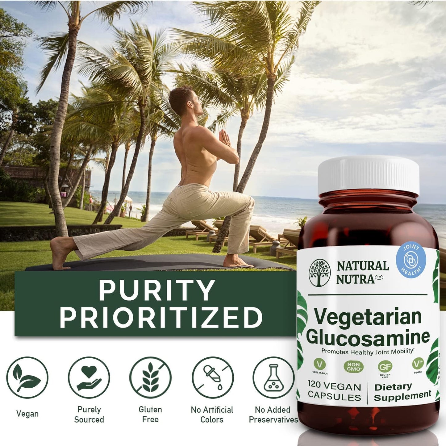 Plant-Based Glucosamine Hydrochloride Supplement for Joint Health, 750mg, 120 Capsules - Vegan, Kosher, Shellfish Free Formula for Men & Women