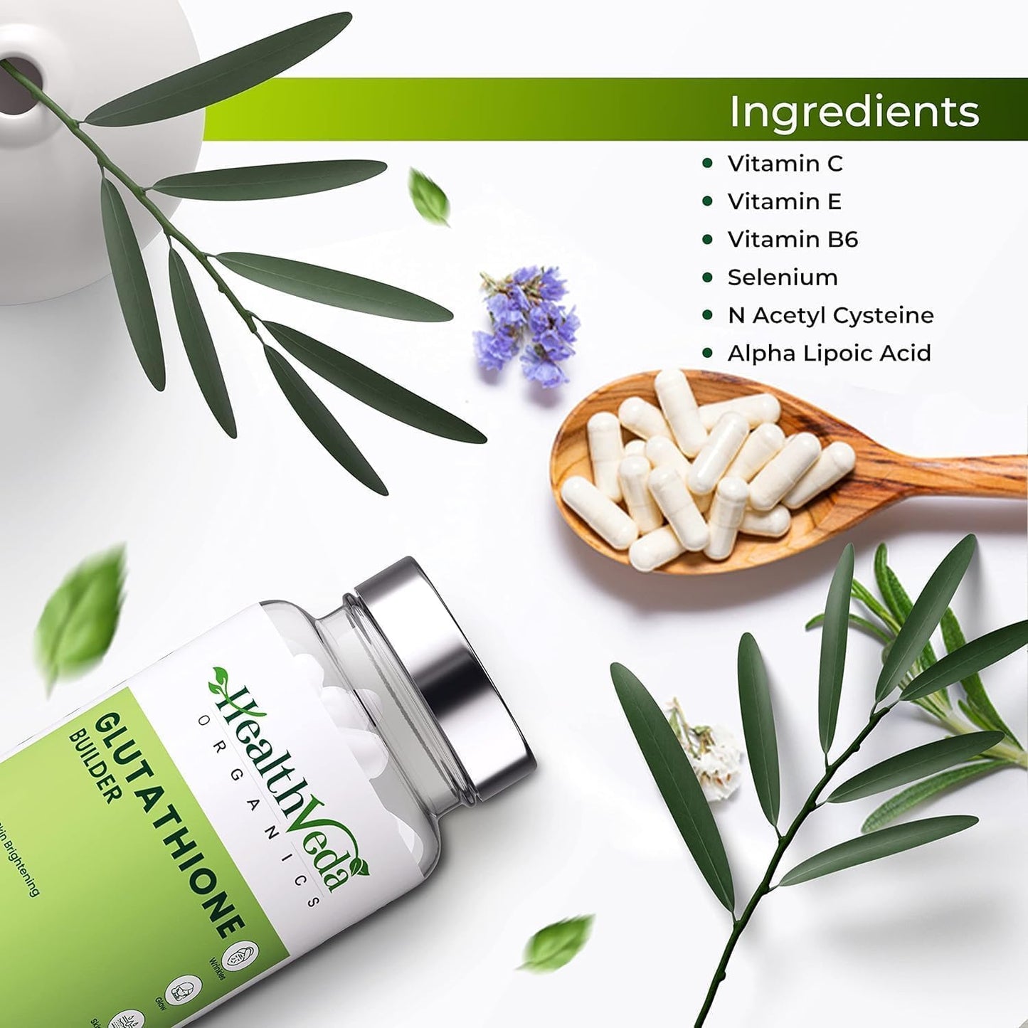 Plant Based Glutathione Builder Supplement | 60 Vegan Capsules | Anti-Ageing & Brightening Skin Support | Unisex Formula