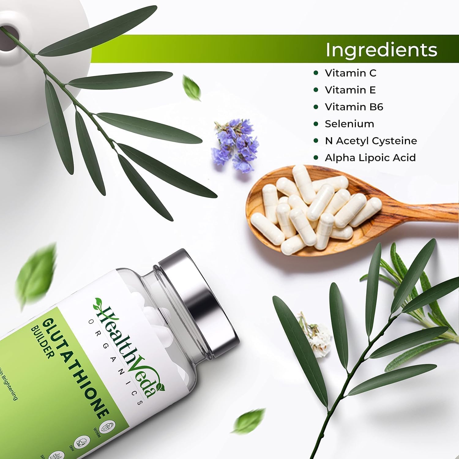 Plant Based Glutathione Builder Supplement | 60 Vegan Capsules | Anti-Ageing & Brightening Skin Support | Unisex Formula