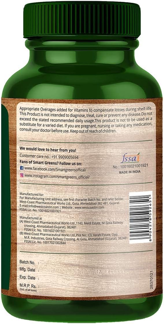 Plant Based Iron Supplement with Ferrous Fumarate, Vitamin C, Spinach & Beet Root - 60 Capsules