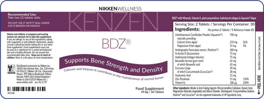 Plant-Based Kenzen BDZ Bone Strength Supplements for Women and Men - Unique Marine Plant Calcium Vitamins - Support Bone Health with Bone Supplements
